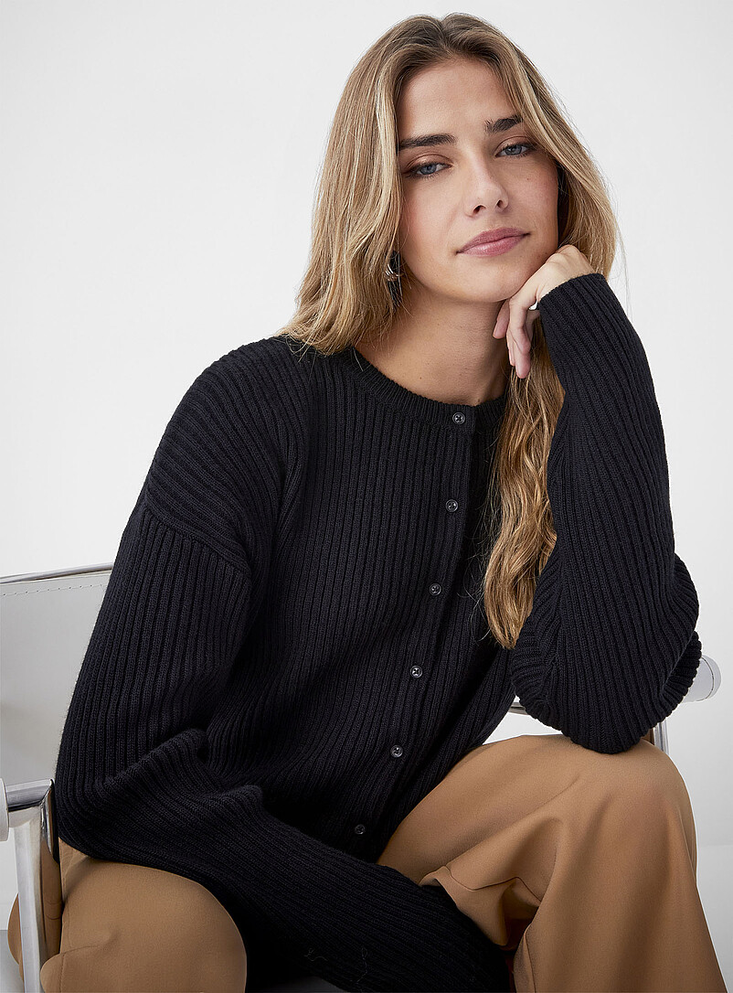 Touch of wool ribbed boxy-fit cardigan product image (primary)