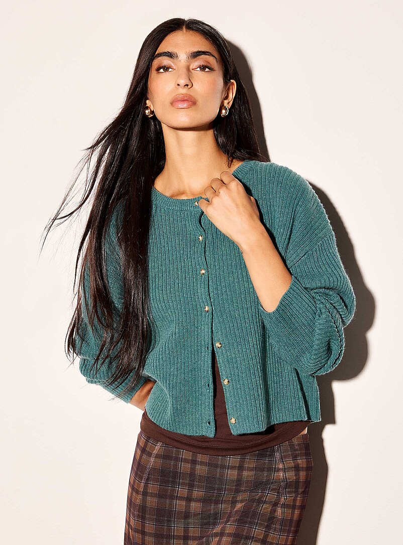 Touch Of Wool Ribbed Boxy-Fit Cardigan