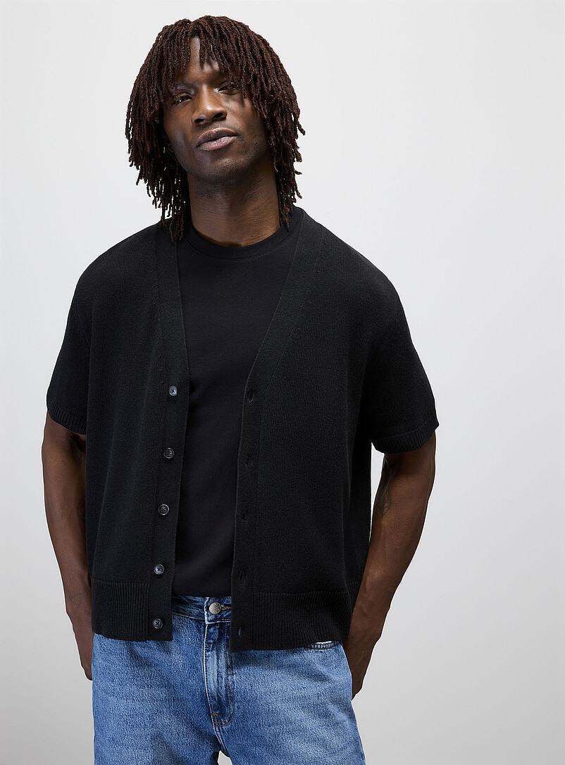 Linen Knit Short-Sleeve Cardigan