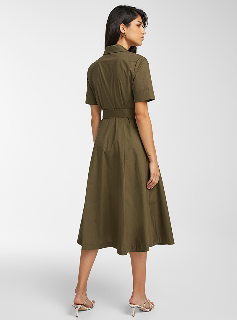 Icône: La robe popeline ceinturée col cranté Vert foncé-mousse-olive pour femme