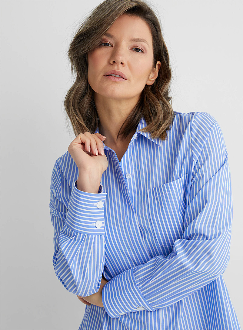 Contemporaine Blue Striped poplin tunic shirt for women