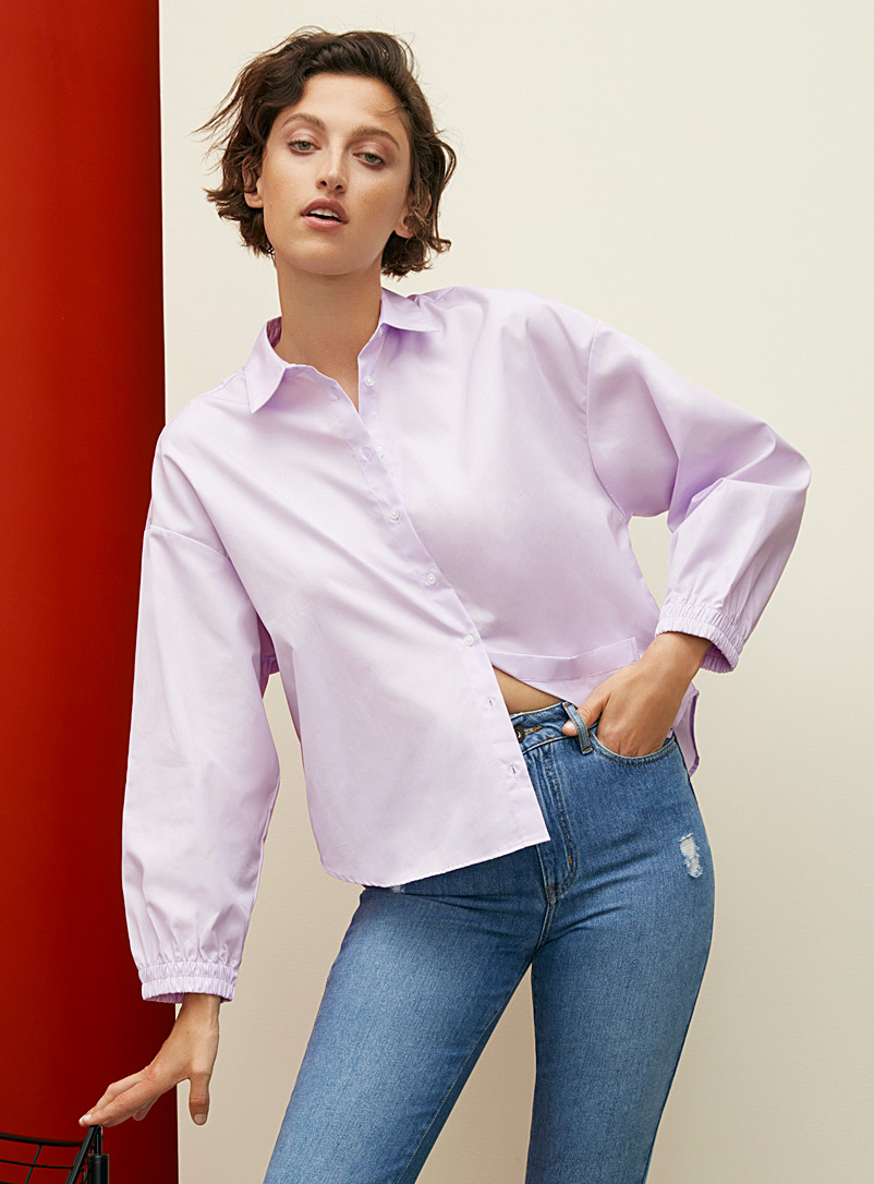 Contemporaine Lilacs Puff-sleeve poplin blouse for women