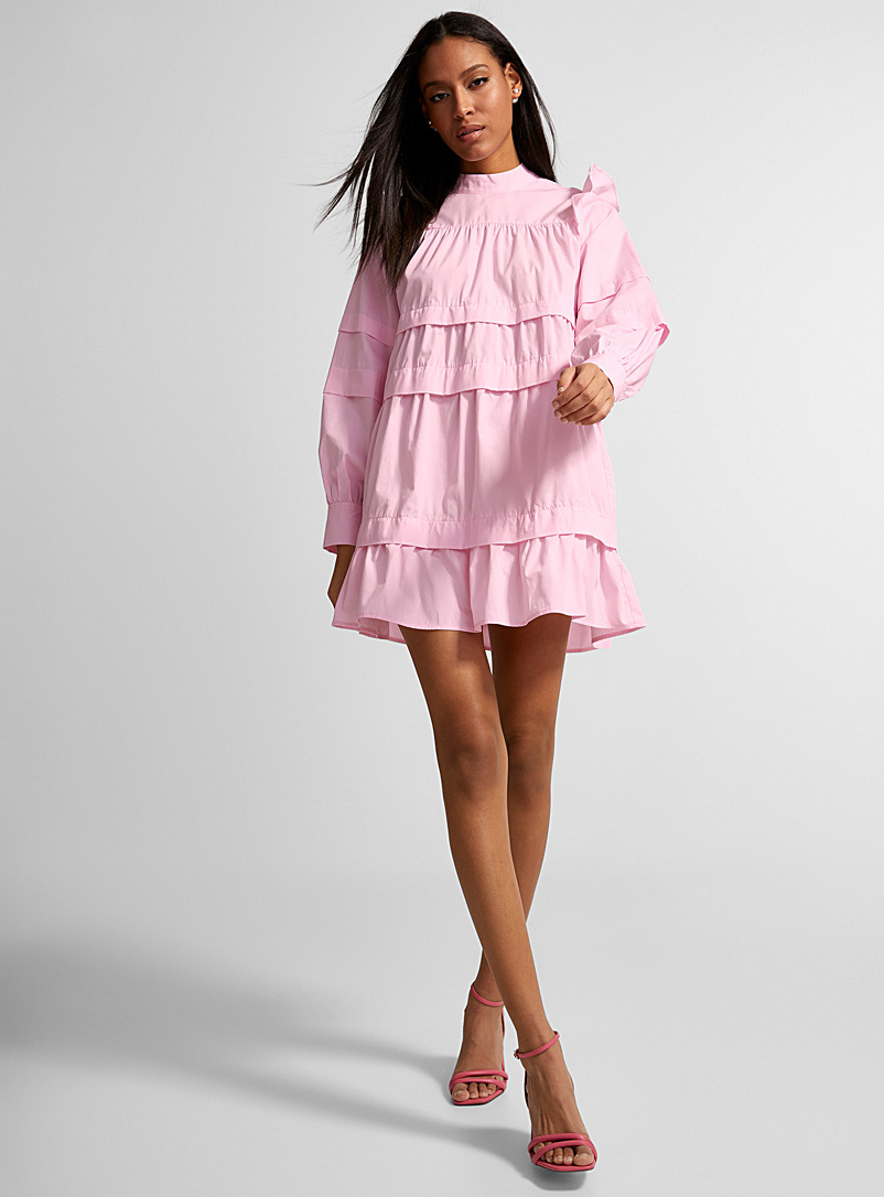 Icône Pink Tiered poplin babydoll dress for women