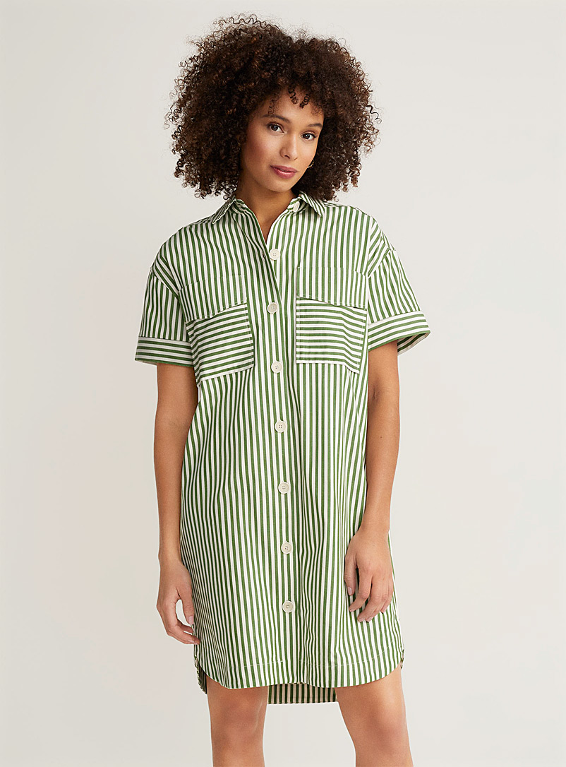 Contemporaine: La robe chemise rayures chambray Vert à motifs pour femme