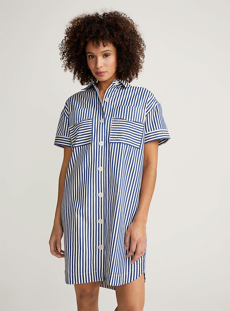 Contemporaine Patterned Blue Chambray stripe shirtdress for women