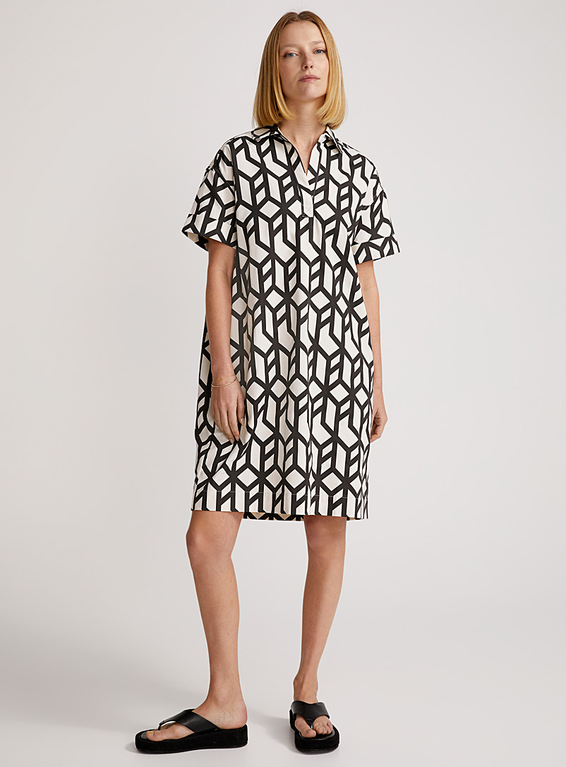 Contemporaine Patterned Ecru Graphic contrast straight-fit dress for women