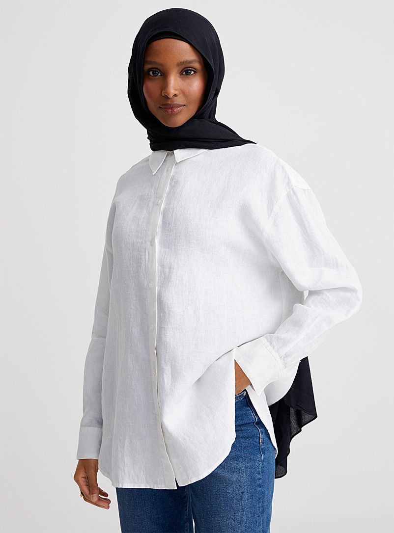 Contemporaine: La chemise ample pur lin Blanc pour femme