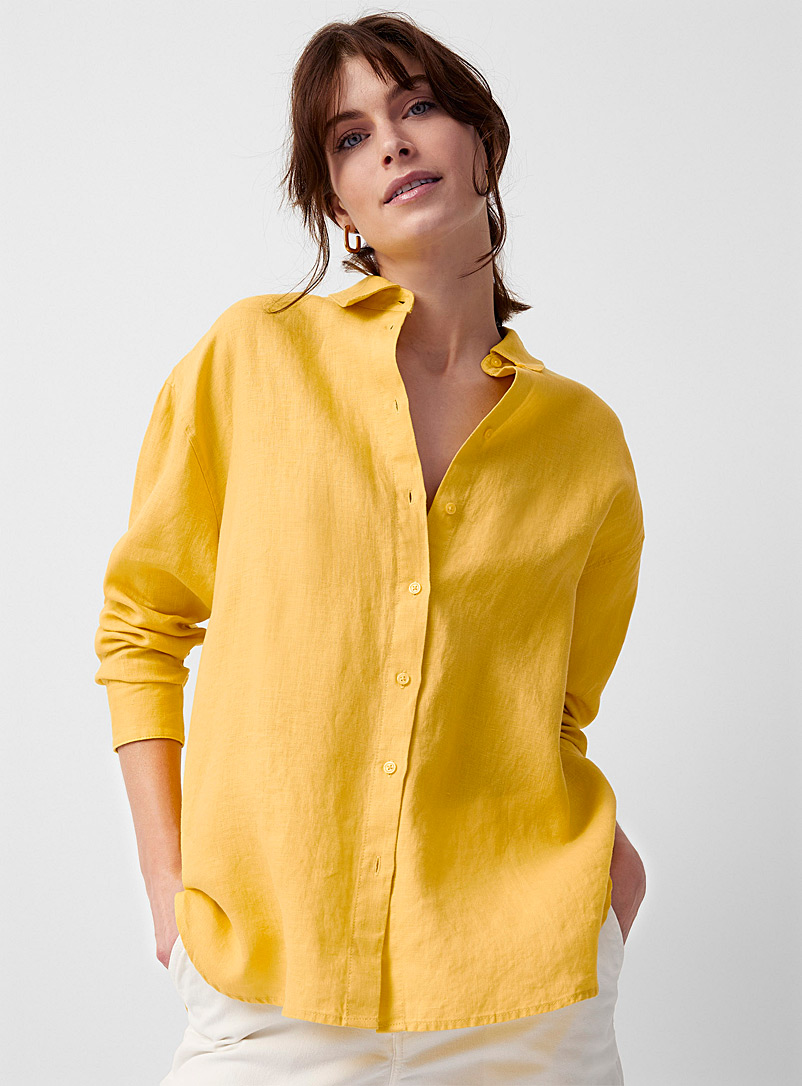 Contemporaine Golden Yellow Pure linen loose shirt for women
