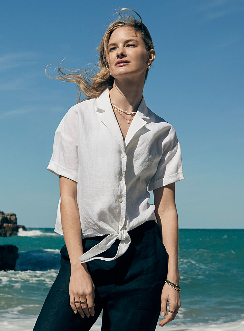 Contemporaine White Knotted pure linen shirt for women