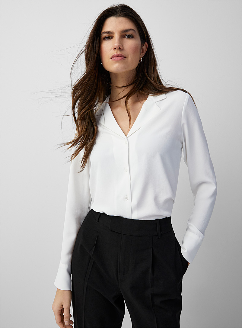 Contemporaine Ivory White Flowy notch-collar shirt for women