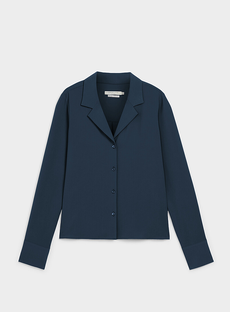 Contemporaine: La chemise fluide col crant&eacute; Noir pour femme
