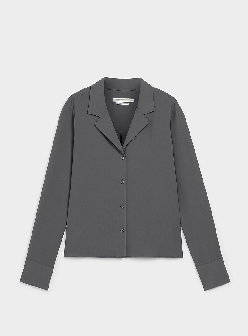 Contemporaine: La chemise fluide col crant&eacute; Noir pour femme