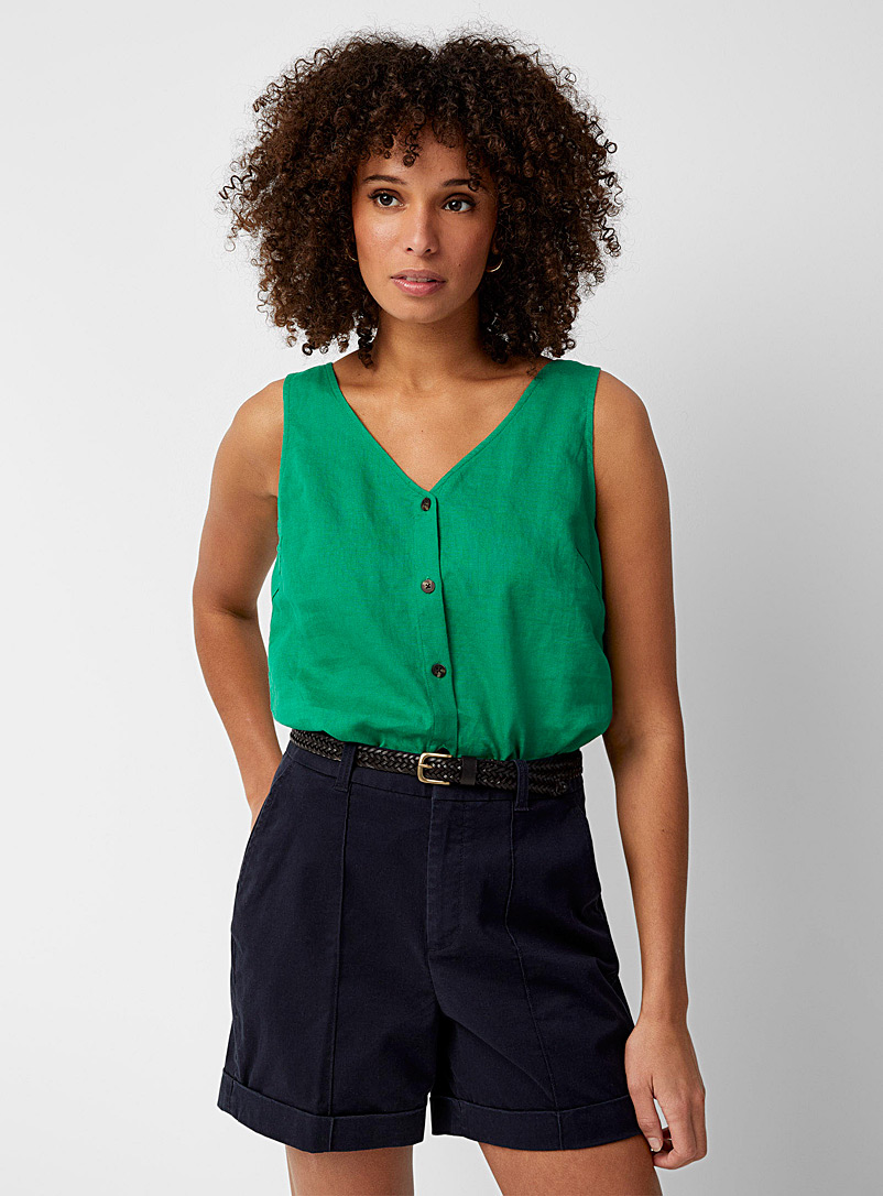 Contemporaine: La camisole boutonnée lin bio Vert pour femme