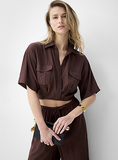 Elastic waist cropped blouse