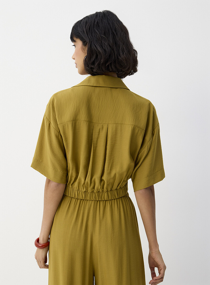 Ic&ocirc;ne: La blouse courte taille &eacute;lastique Olive pour femme