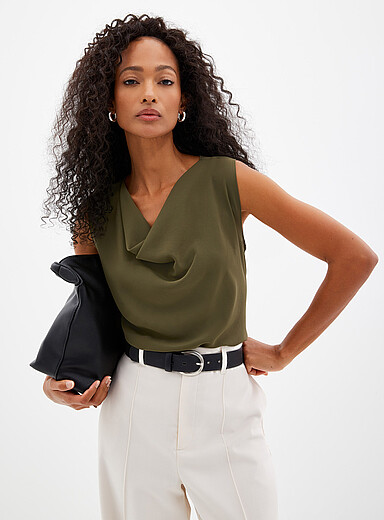 Contemporaine Mossy Green Cowl-neck flowy cami for women