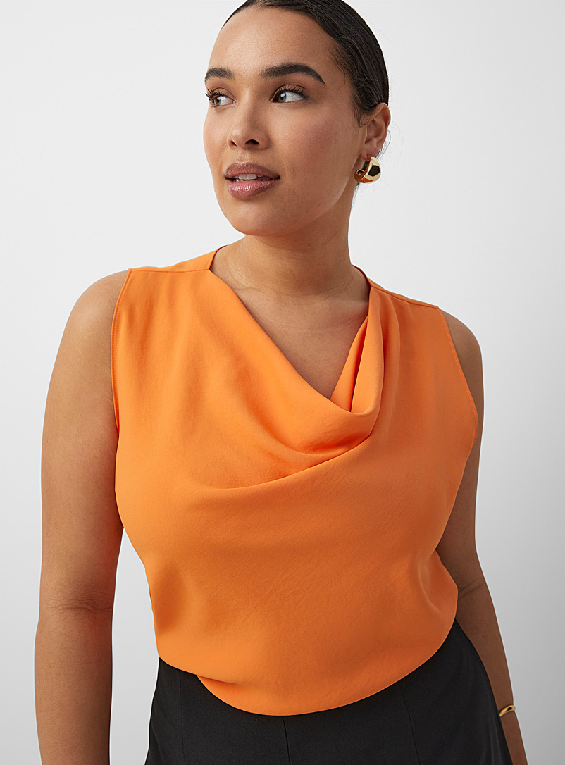 Contemporaine: La camisole fluide col bénitier Orange pour femme