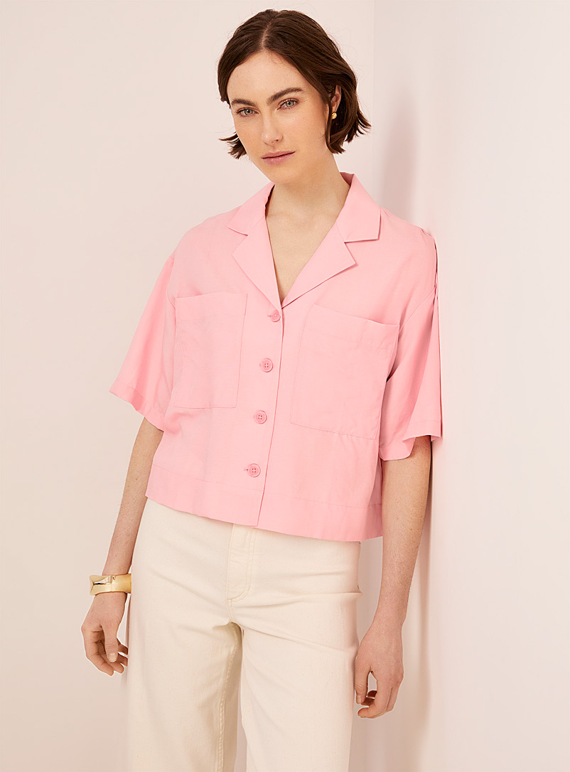 Contemporaine Pink Cropped notch-collar shirt for women