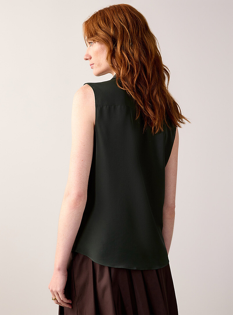 Contemporaine: La camisole soyeuse col chemise Noir pour femme