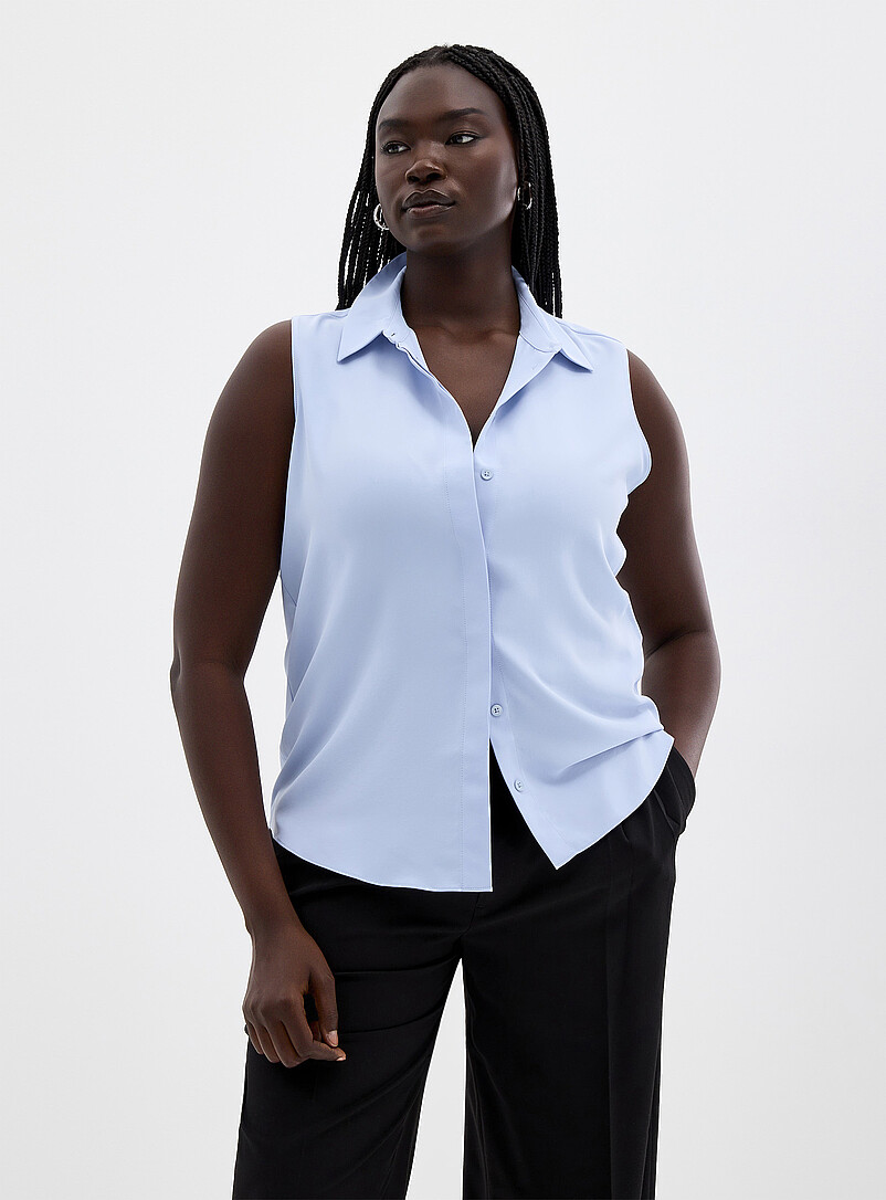 Contemporaine: La camisole soyeuse col chemise Noir pour femme