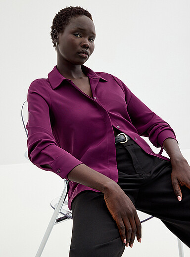 Contemporaine: La chemise soyeuse boutons dissimul&eacute;s Violet pour femme