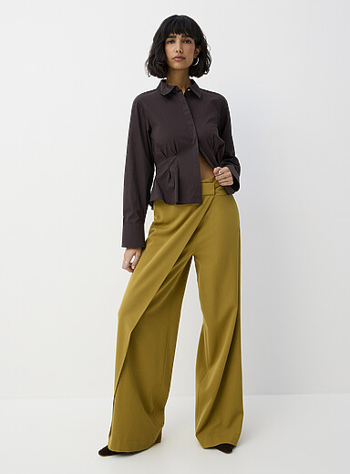 Wrap Pleating Detail Wide Leg Pants