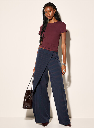 Ic&ocirc;ne: Le pantalon large style portefeuille Bleu &agrave; motifs pour femme