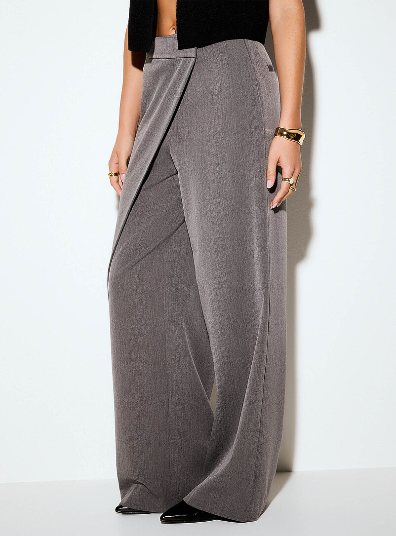 Ic&ocirc;ne Light Grey Wrap-style wide-leg pant for women