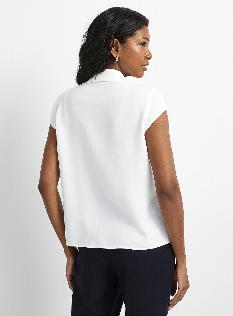 Contemporaine Off White Silky cap-sleeve shirt for women