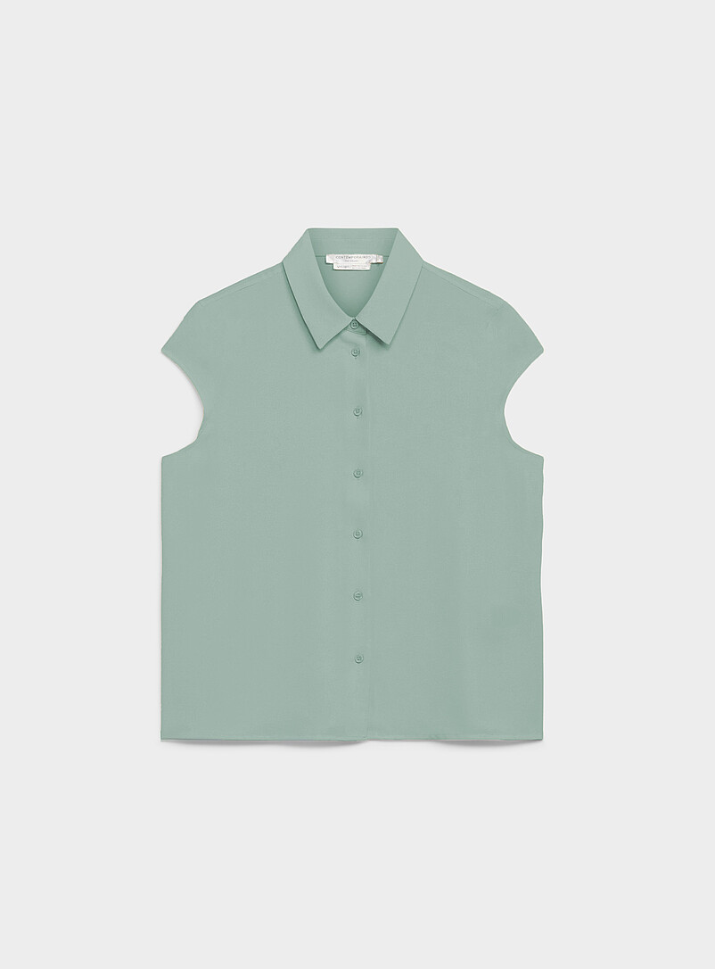 Contemporaine Off White Silky cap-sleeve shirt for women