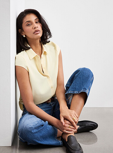 Silky cap-sleeve shirt