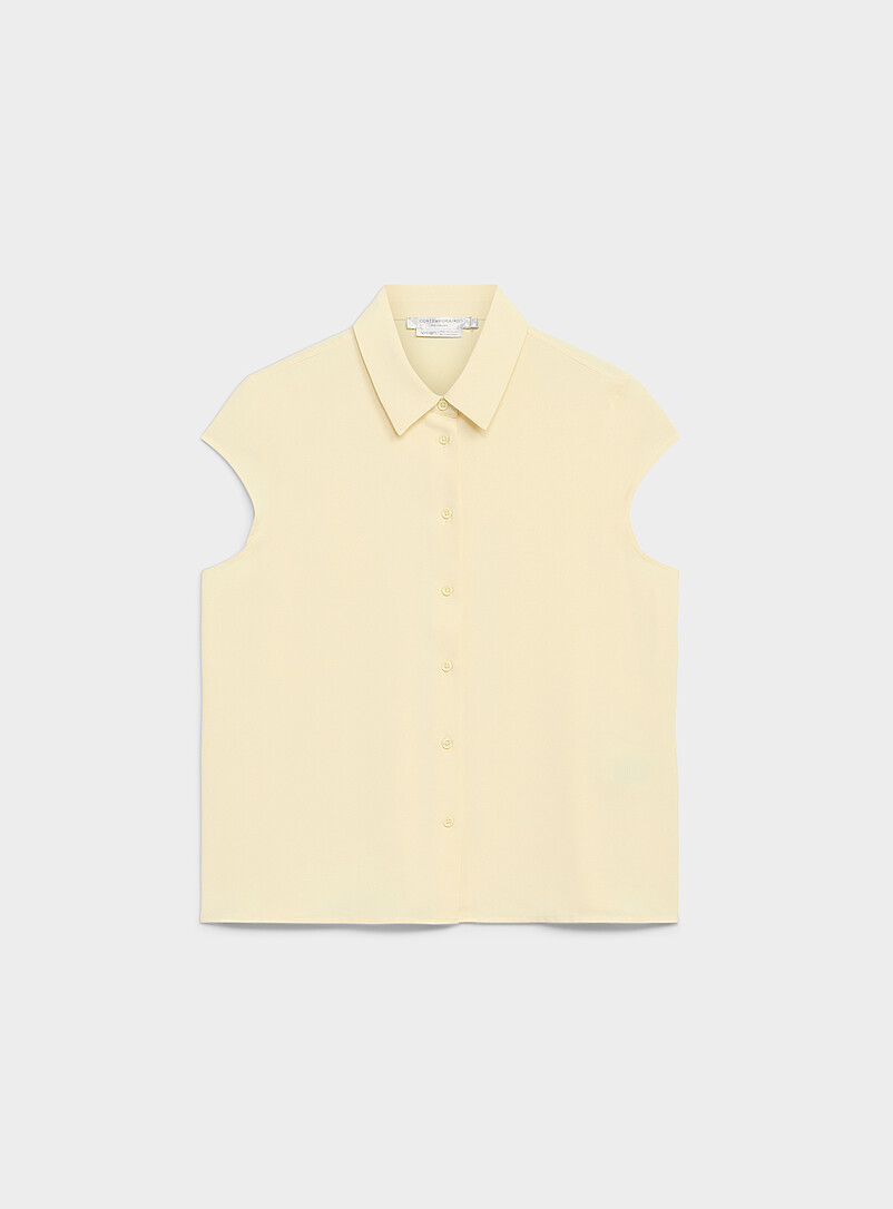Contemporaine Off White Silky cap-sleeve shirt for women