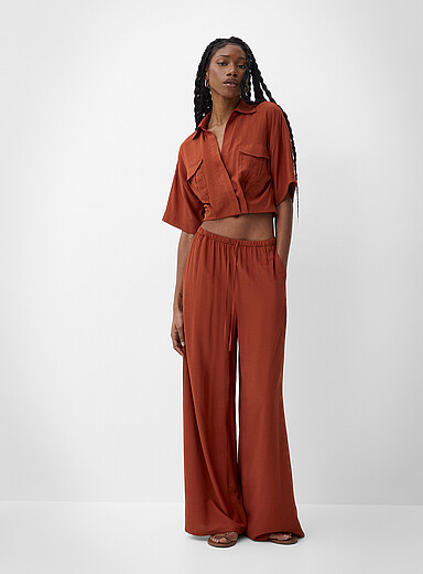Drawstring-waist flowy ultra-wide-leg pant