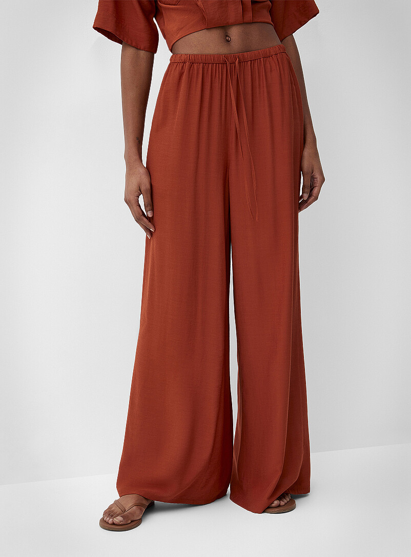Ic&ocirc;ne Orange Drawstring-waist flowy ultra-wide-leg pant for women