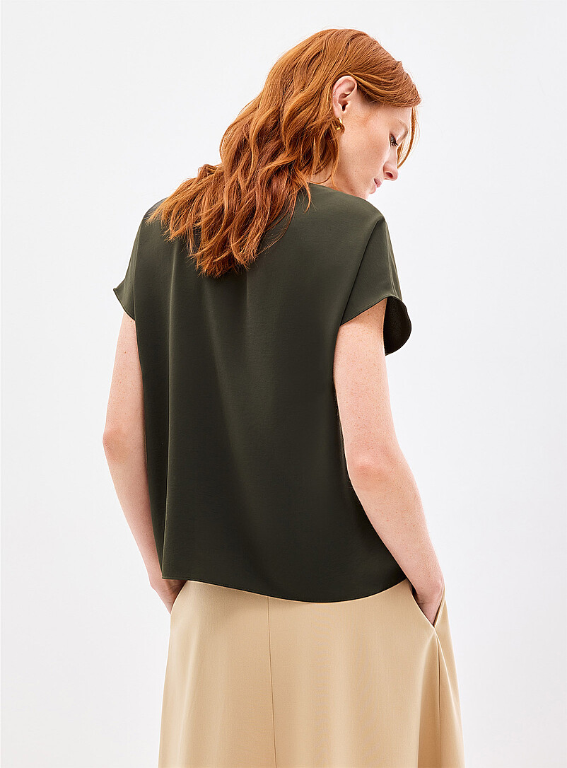 Contemporaine Navy/Midnight Blue Cap-sleeve flowy blouse for women