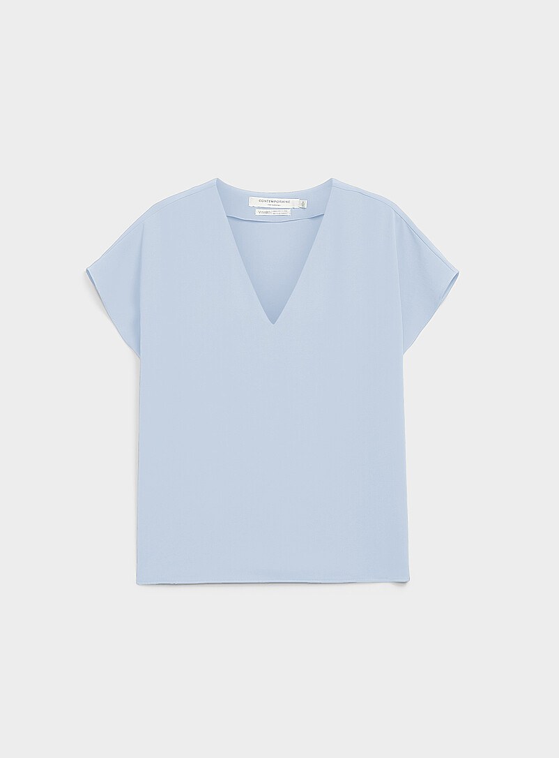 Contemporaine Navy/Midnight Blue Cap-sleeve flowy blouse for women