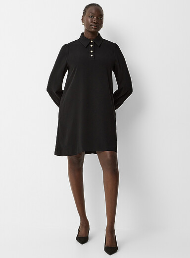 Contemporaine: La robe col chemise boutons bijoux Noir pour femme