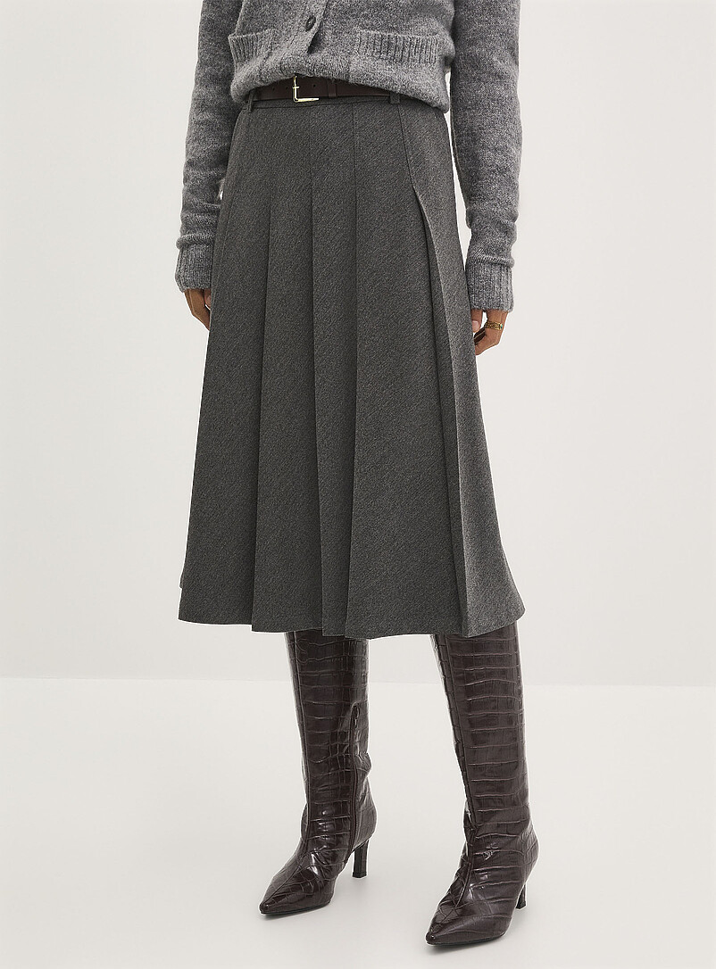 Ic&ocirc;ne Indigo/Dark Blue Pleated belted flared skirt for women