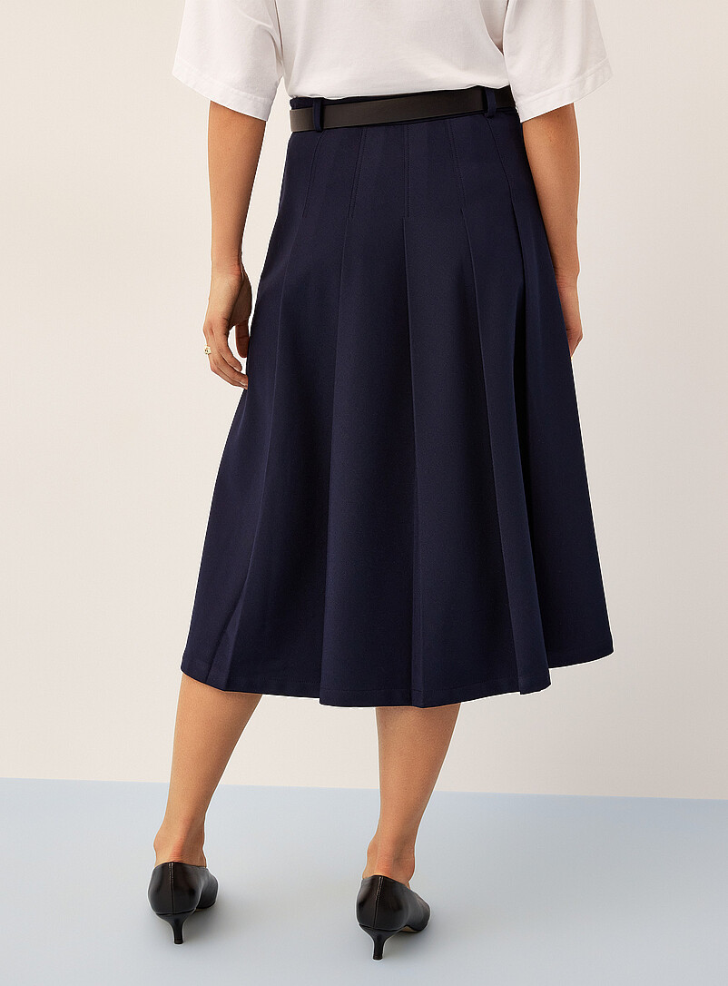 Ic&ocirc;ne: La jupe &eacute;vas&eacute;e ceintur&eacute;e &agrave; plis Bleu fonc&eacute; - Indigo pour femme