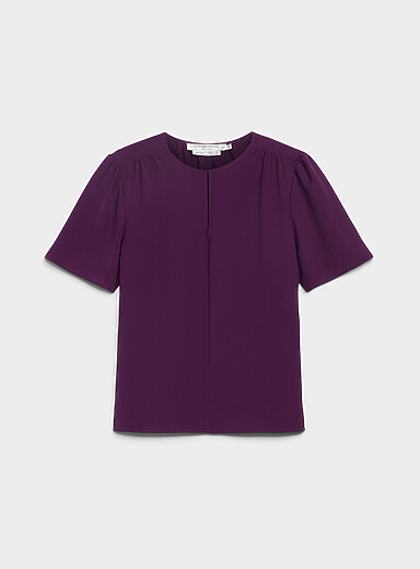 Contemporaine White Slit-collar flowy crepe blouse for women
