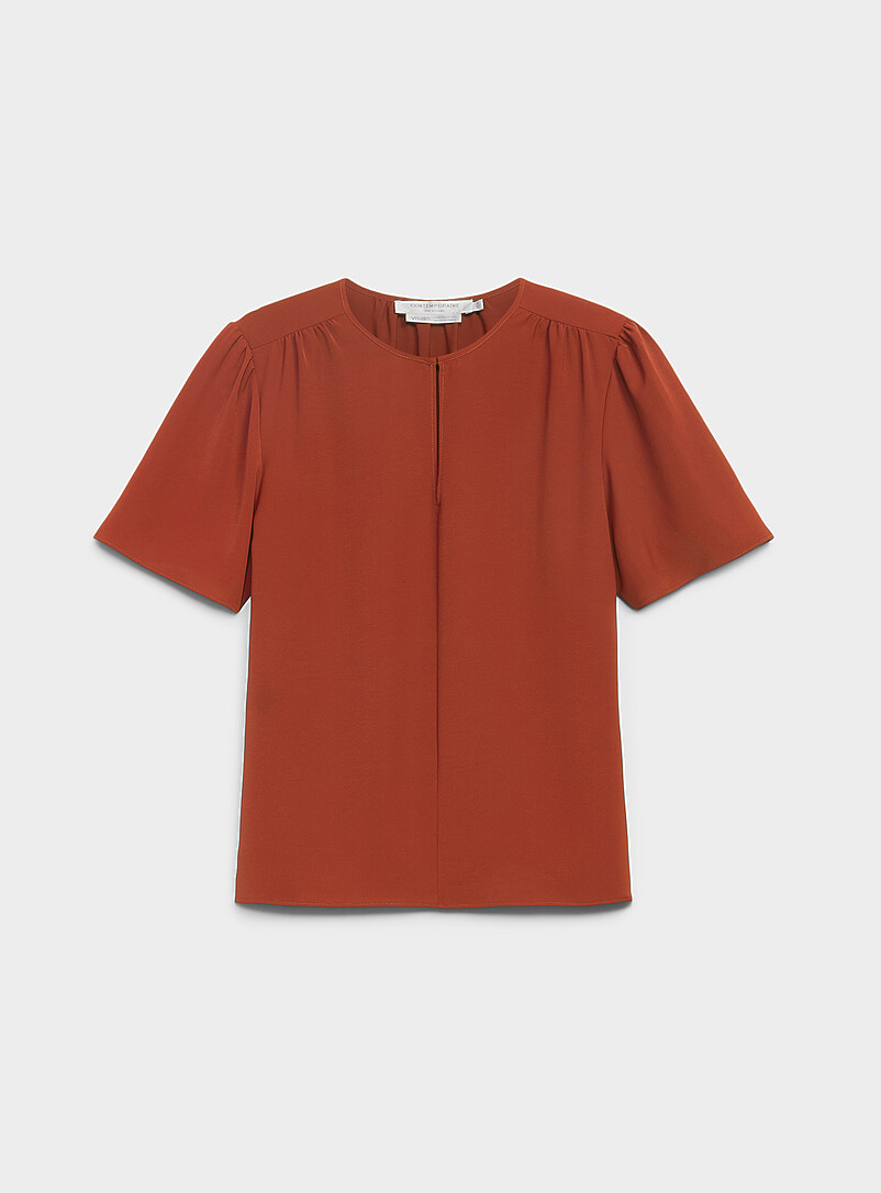 Contemporaine: La blouse cr&ecirc;pe fluide col fente Blanc pour femme