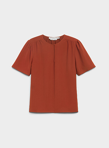 Slit-collar flowy crepe blouse