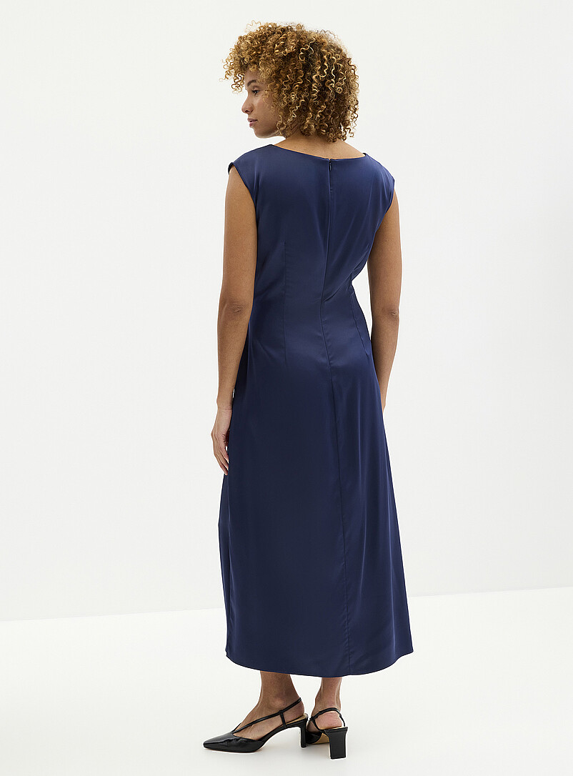 Contemporaine Khaki/Sage/Olive Side-slit draped satin dress for women