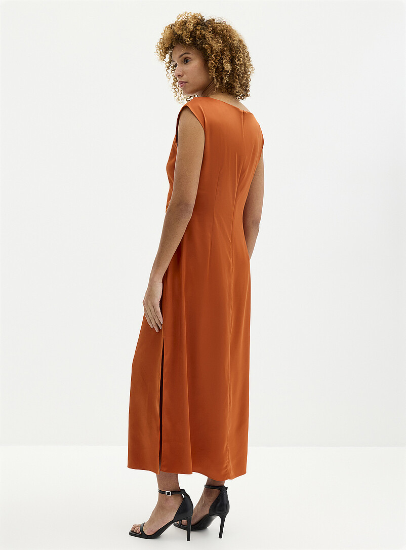 Contemporaine Khaki/Sage/Olive Side-slit draped satin dress for women