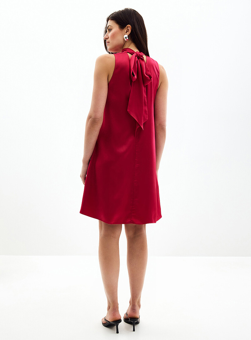 Contemporaine Indigo/Dark Blue Tie-neck satiny dress for women