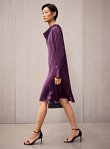 Draped collar satiny dress