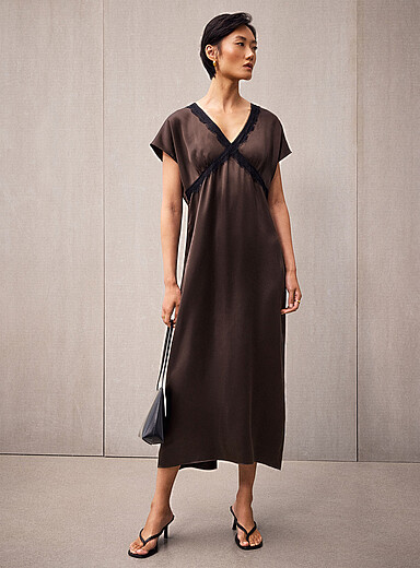 Satiny lace-trim dress