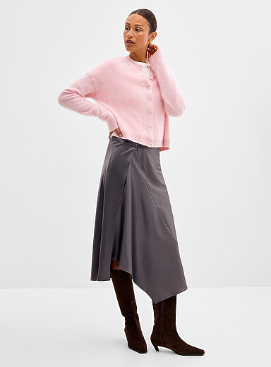 Contemporaine Grey Satiny wraparound midi skirt for women