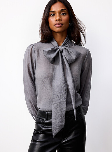 Contemporaine: La blouse voile col boucle Gris pour femme