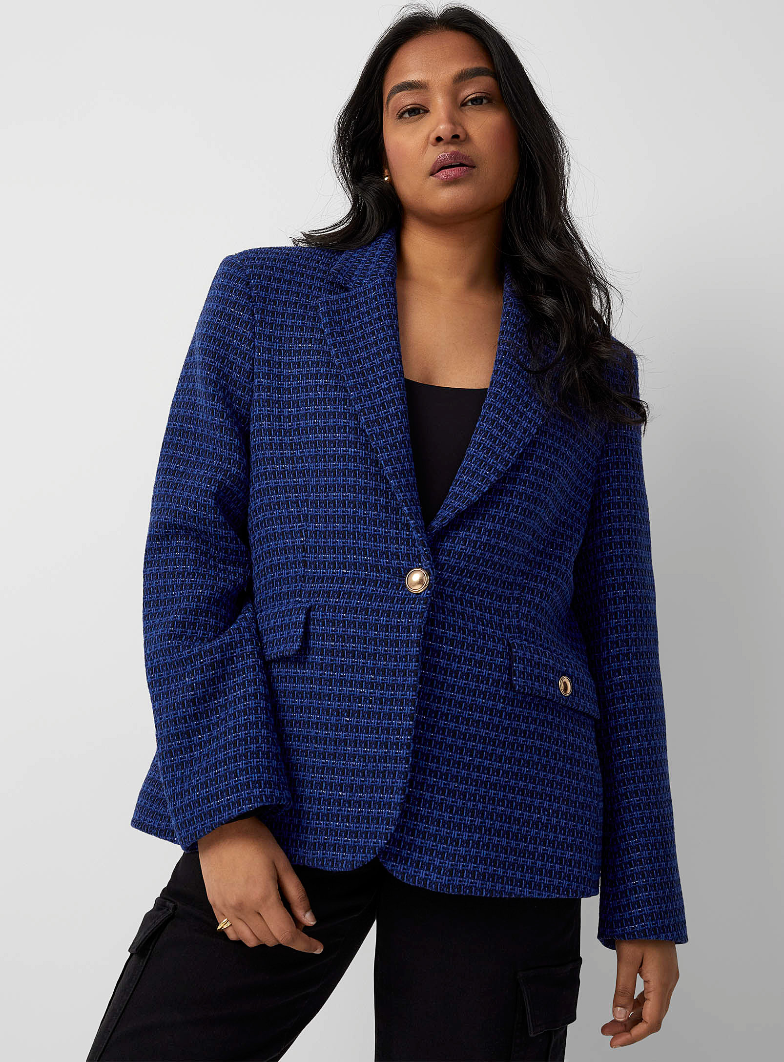 Contemporaine - Women's Midnight blue tweed Blazer Jacket